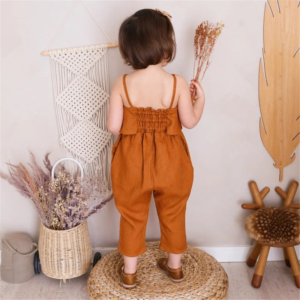 Baby Girl Toddler Linen Cotton Jumpsuits