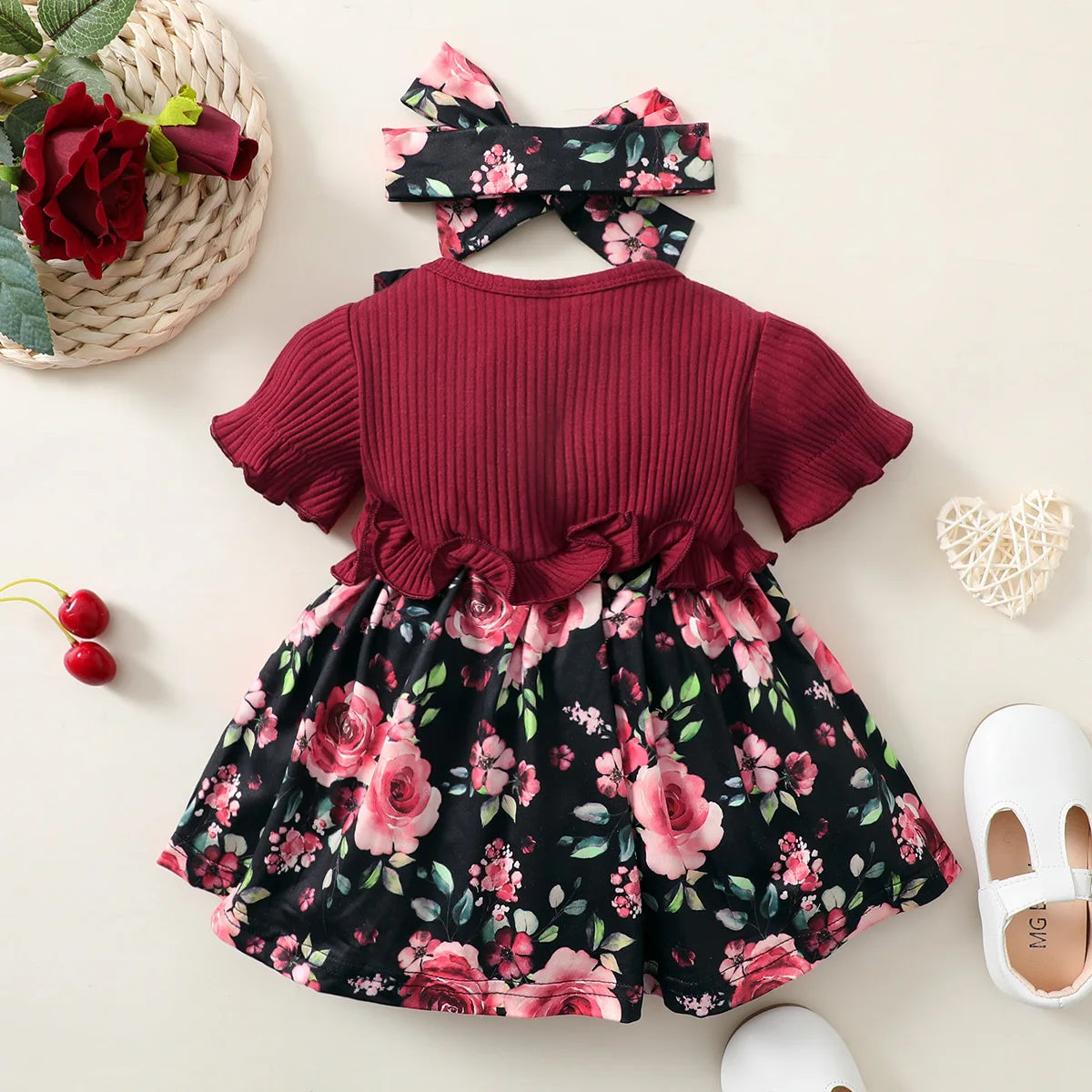 Baby girl red flowers printed cute dress