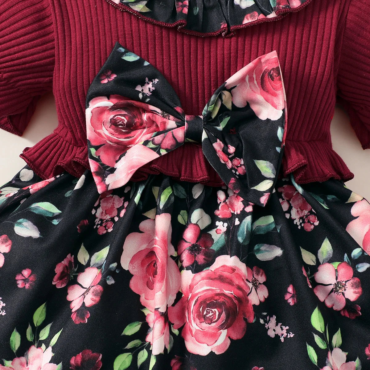 Baby girl red flowers printed cute dress