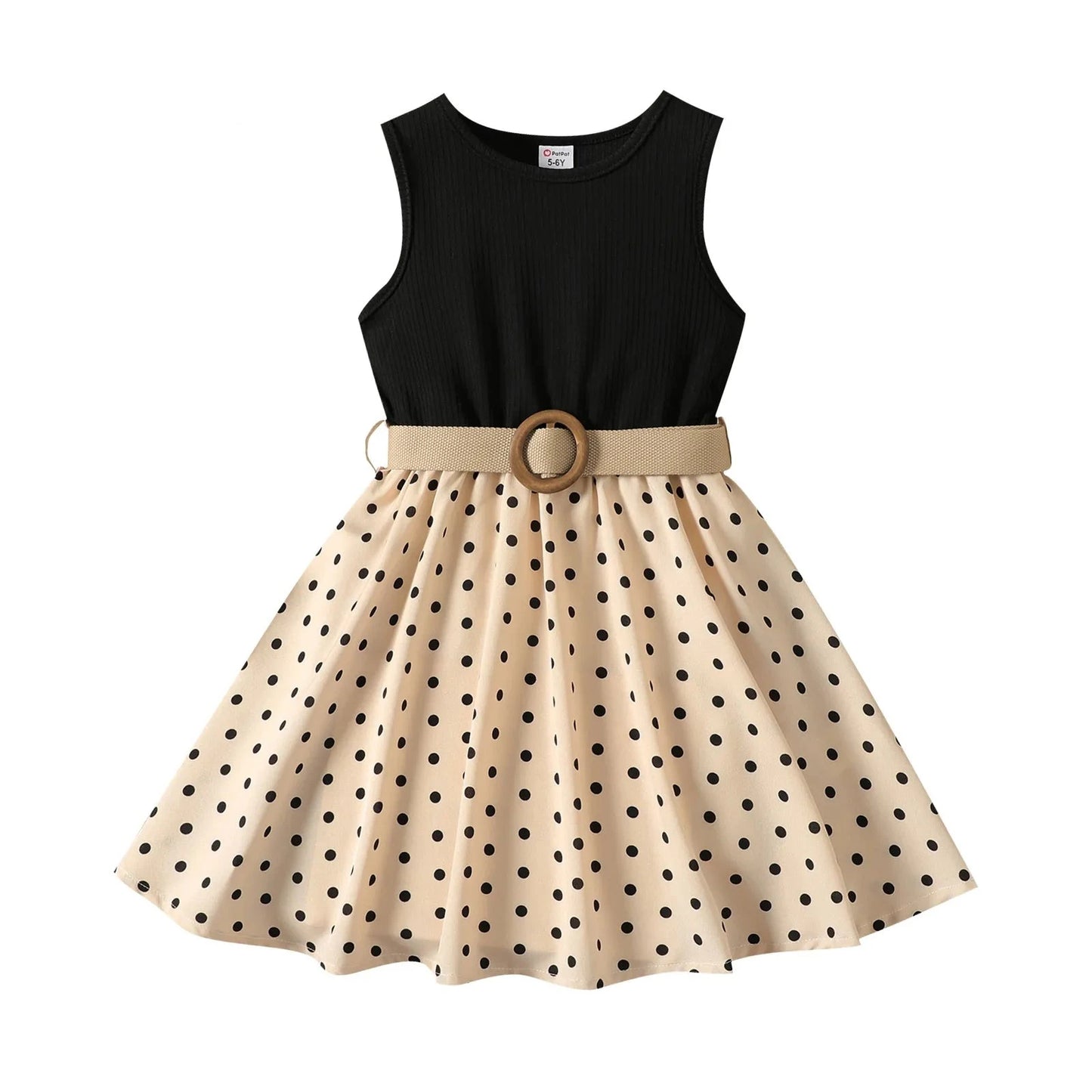 Girl Polka Dots Ribbed Girls Splice Dress