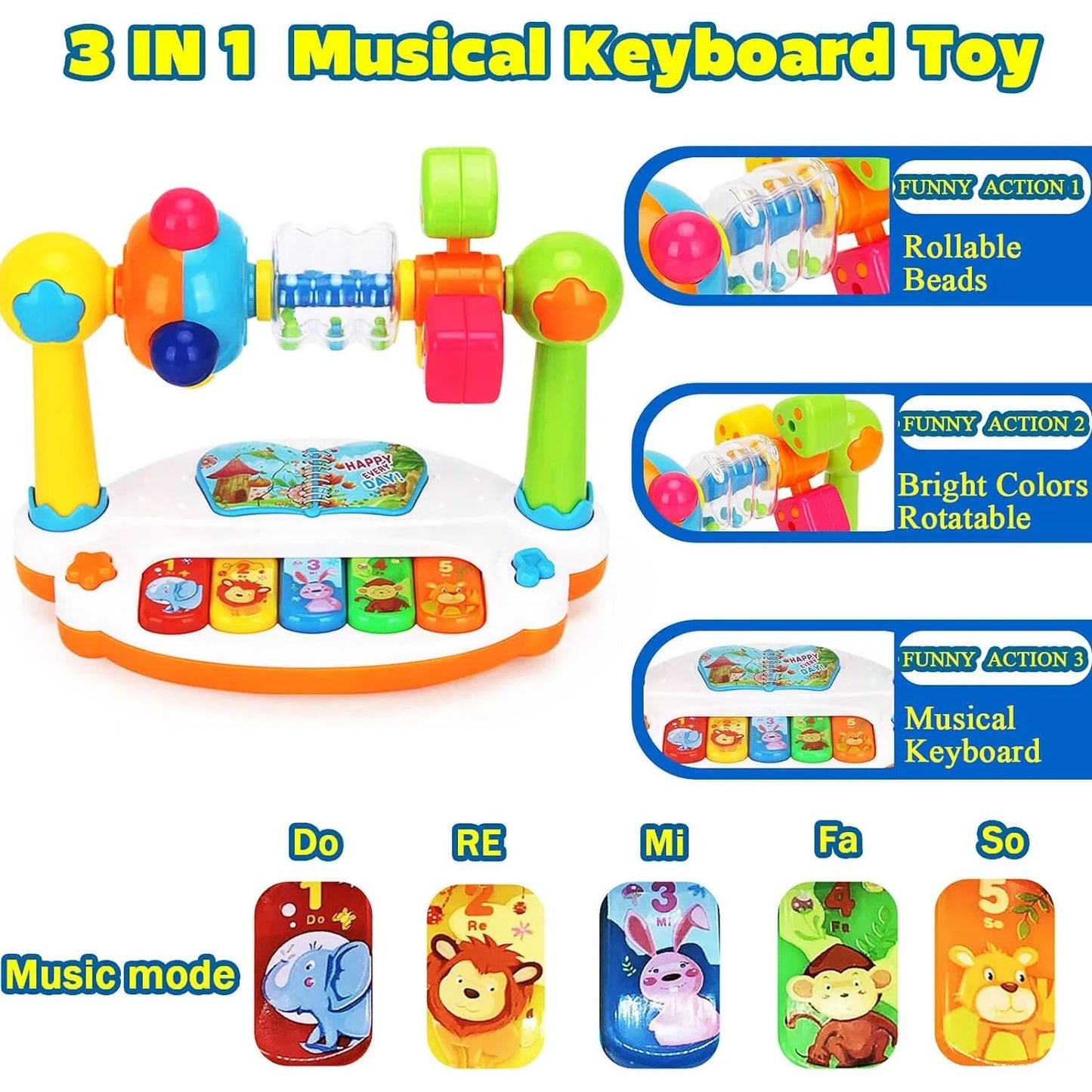 Baby Rotating Music Piano Keyboard with Light And Sound
