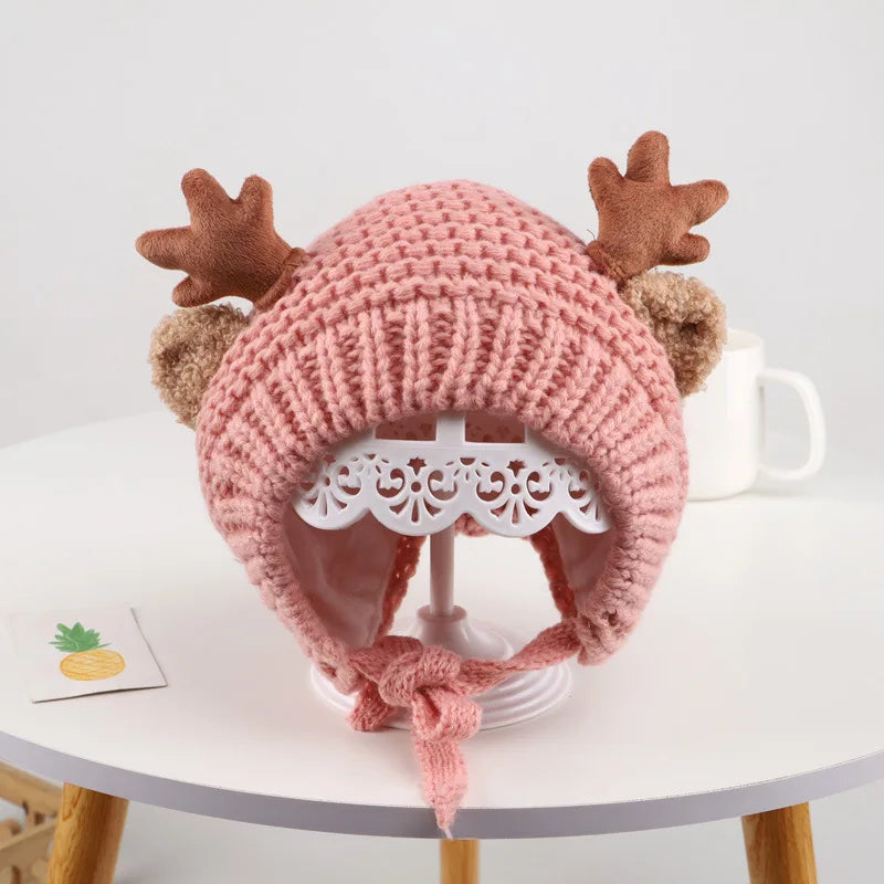 Toddler Knitted Winter Hat with Deer Elks