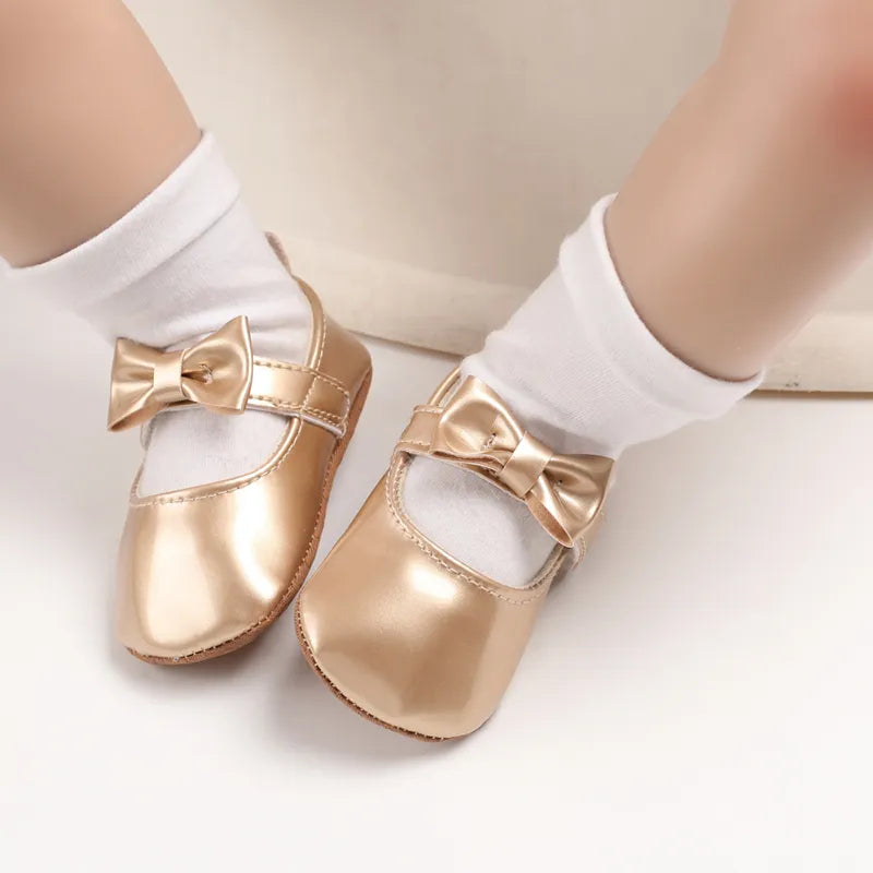 Golden Baby Girl Baptism Walking Shoes
