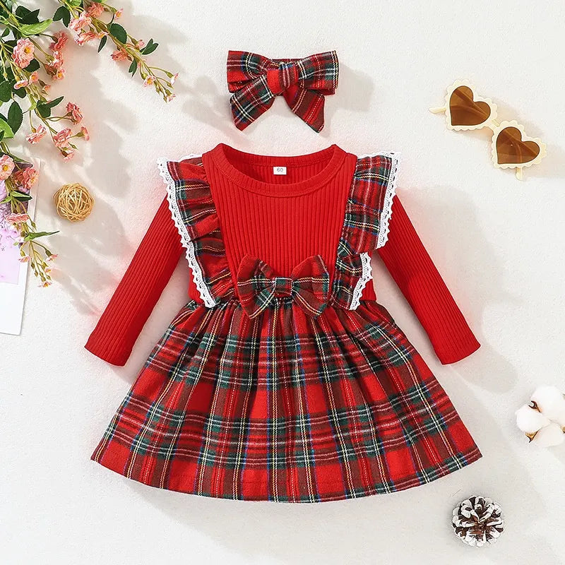 Baby Girl Red Grid Princess Formal Dress