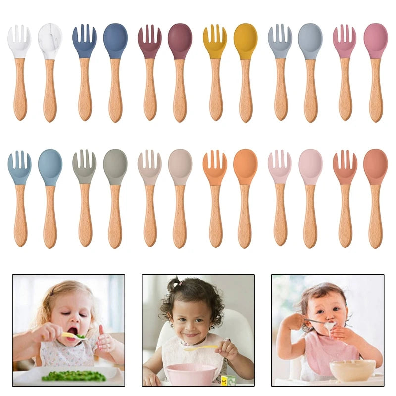 Baby Wooden Feeding Spoon Fork Set