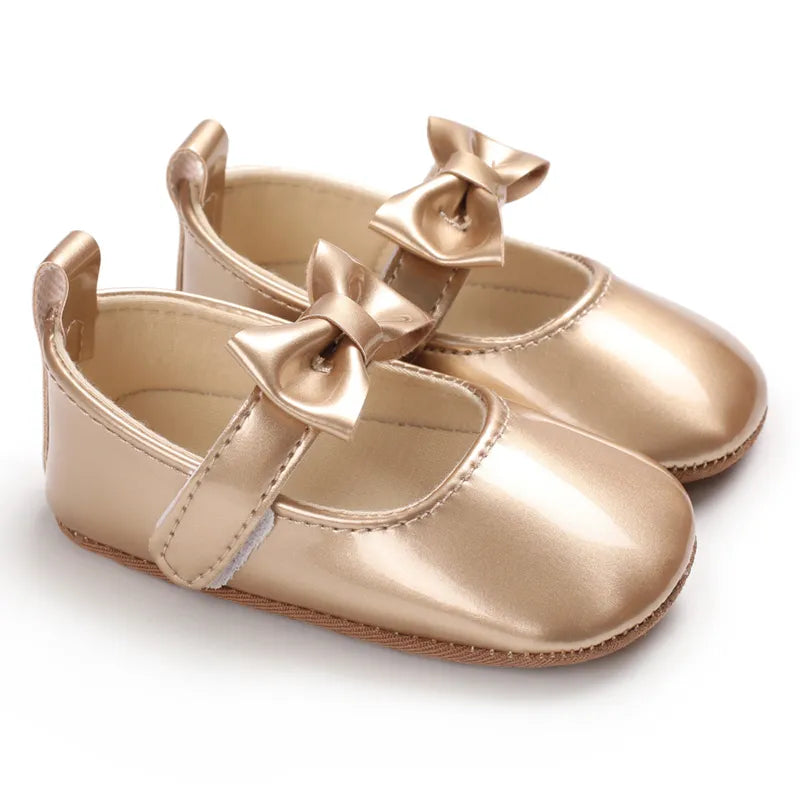 Golden Baby Girl Baptism Walking Shoes